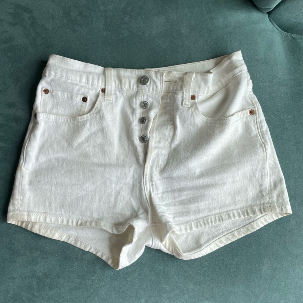 White Levi Denim Shorts